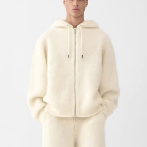 Sweat à capuche zippé <span class=keywords><strong>blanc</strong></span> crème pour homme, avec logo jacquard au dos et en peluche - Product Image 1