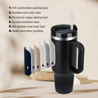 Vaso Térmico de Acero Inoxidable de Doble Pared de 40oz con Logotipo Personalizado H2.0, Taza de Viaje para Cerveza y Café con Asa y Pajita