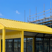 Maison préfabriquée jaune en conteneur de 20 pieds ou 40 pieds, prête à l'emploi, maison modulaire compacte, toit en pente, certifiée CE ISO