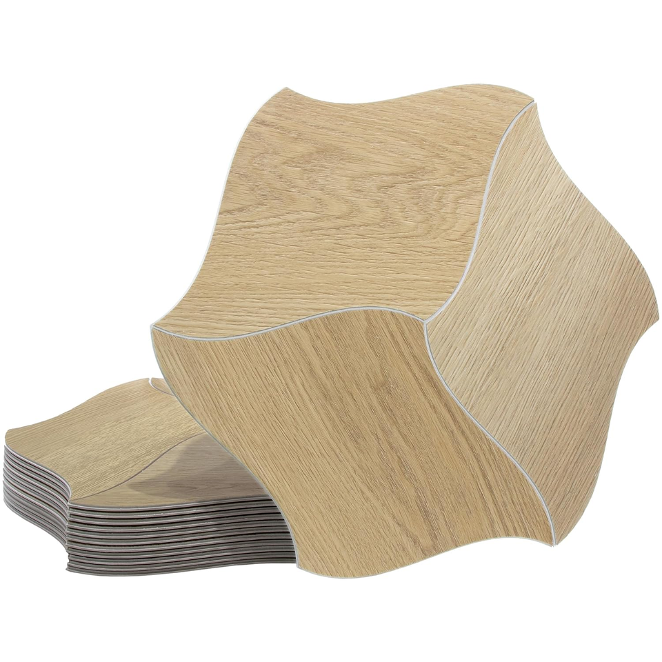 Curved Peel and Stick Floor Tile 4mm SPC Wavy Petal Organic Shape Wood ...