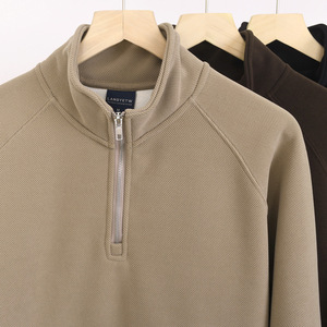 Produttori di abbigliamento personalizzato 520 grammi <span class=keywords><strong>felpa</strong></span> con collo alto mezza <span class=keywords><strong>zip</strong></span> autunno e inverno larga Casual Top a maniche lunghe da <span class=keywords><strong>uomo</strong></span> - Product Image 3
