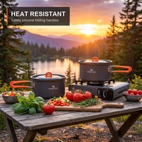 Ensemble de cuisine de camping portable 3 pièces pour 2-3 personnes, compatible avec les réchauds à gaz, pour pique-nique, barbecue, randonnée