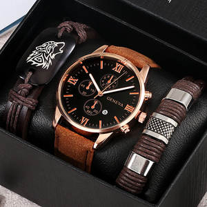 2023 Fashion Sport <strong>GENEVA</strong> Leather Bracelet <strong>Watch</strong> Men Quartz Business Wristwatch Calendar Clock Gift <strong>Watches</strong> and Bracelets <strong>Set</strong> - Product Image 5