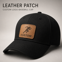 Op maat gemaakte leren patch baseballcap met borduurwerk, katoen, 6 panelen, verstelbare gebogen klep, groothandel OEM, lage minimale bestelhoeveelheid