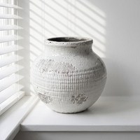 Vase en céramique Wabi-Sabi blanc antique à glaçure craquelée, fait main, en poterie texturée, style ferme, durable pour un décor vintage