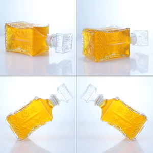 Vente en gros de bouteilles de liqueur vides créatives à motif soleil gravé, 500 ml 750 ml, carrées, pour whisky, rhum, gin, avec bouchon en liège - Product Image 2