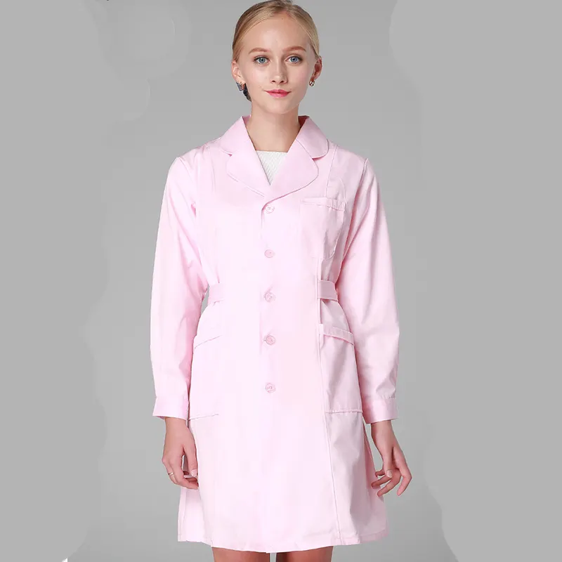 Фабричное изготовление, розовые карманы на пуговицах, воротник с оборками, униформа медсестры, дизайн платья, скрабы для продажи