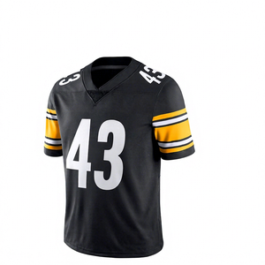 Maillot de football américain personnalisé pour homme, noir, numéro 43, rayures jaunes, col en V, manches courtes, évacuation de l'humidité, uniforme d'équipe OEM ODM - Product Image 1