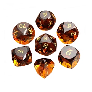 Màu Nâu đá quý lăng kính thủy tinh khắc DND Dice Set, cạnh sắc nét đa diện xúc xắc pha lê, 7 cái Set với kim loại hộp thiếc gói - Product Image 1