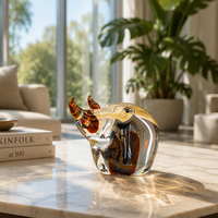 Flolenco – Collection d'ornements en verre soufflé à la main : figurines d'animaux, sculptures de pellicanes et rhinocéres avec accents ambrés