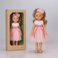 Poupée écologique de 14 pouces pour fille avec robe en tulle rose, bandeau à nœud, non électrique, articulations mobiles, en vinyle, pour tout-petits