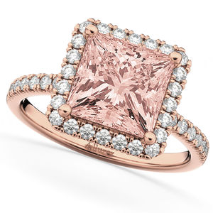 <b>Vintage</b> Morganite Montana Baguette and Round Cut Diamond <b>Ring</b> with Tourmaline Rose <b>Gold</b> Plated Wedding & Party Jewelry - Product Image 2