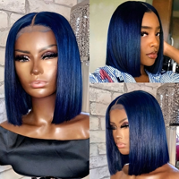 Perruque Bob Lace Front en Cheveux Humains Bleus Pré-Pluckée avec Cheveux de Bébé Naturels pour le Marché Canadien et Américain