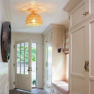 Modern Style Hallway Living Room Dining Room Bedroom Study Woven Cage Rattan <b>LED</b> E26 Ceiling <b>Light</b> with Remote Control - Product Image 4