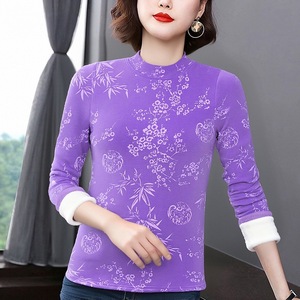 Women's Fleece Lined <b>Long</b> <b>Sleeve</b> <b>Base</b> <b>Layer</b> Top Semi High Neck Thickened Soft Knit Inner Wear For Autumn Winter Daily Wear - Product Image 2