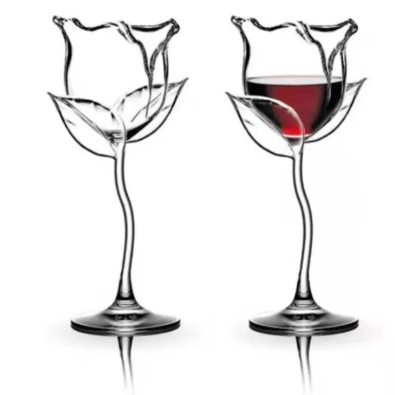 NEW design Rose Flower Shape Gold Wine Glasses 180ml Fancy wine glass champagne flute gift rose shaped goblet