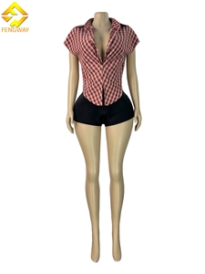 Nuova <span class=keywords><strong>Moda</strong></span> 2025: Top Corto da <span class=keywords><strong>Donna</strong></span> Senza Maniche con Colletto a Quadri, Scollo Profondo a V e Vita Stretta - Product Image 3