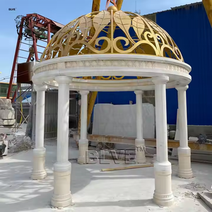 Decoración de Jardín BLVE, Pabellón de Piedra Natural Tallado a Mano de Lujo, Gazebo de Mármol Blanco con Domo Metálico - Product Image 5