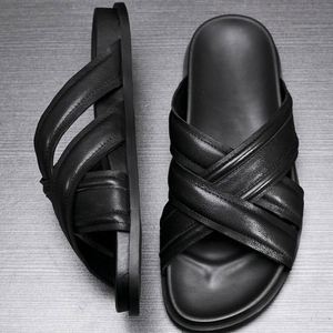 Sandalias Negras de Cuero Genuino con Tiras Cruzadas, Punta Abierta, Estilo Clásico, Chanclas de Verano con Suela Antideslizante de EVA - Product Image 6