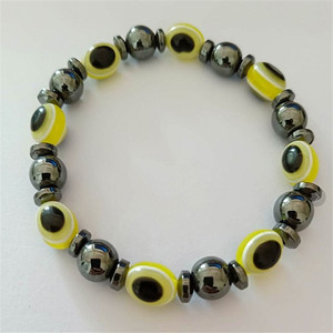 Pulsera de Terapia Magnética con Cuentas de Piedra Negra y Ojo Azul, Elástica, Unisex, Joyería para Apoyo en la Pérdida de Peso - Product Image 4