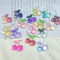 Accessoires en résine pour cheveux faits à la main, transparents, lumineux, en forme de fruit de cerise, à dos plat, technique de goutte de colle