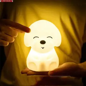 Jumon 새로운 디자인 동물 모양의 개 Led 터치 Senor 다채로운 변화 강아지 야간 조명 아이들을위한 휴대용 귀여운 개 실리콘 램프