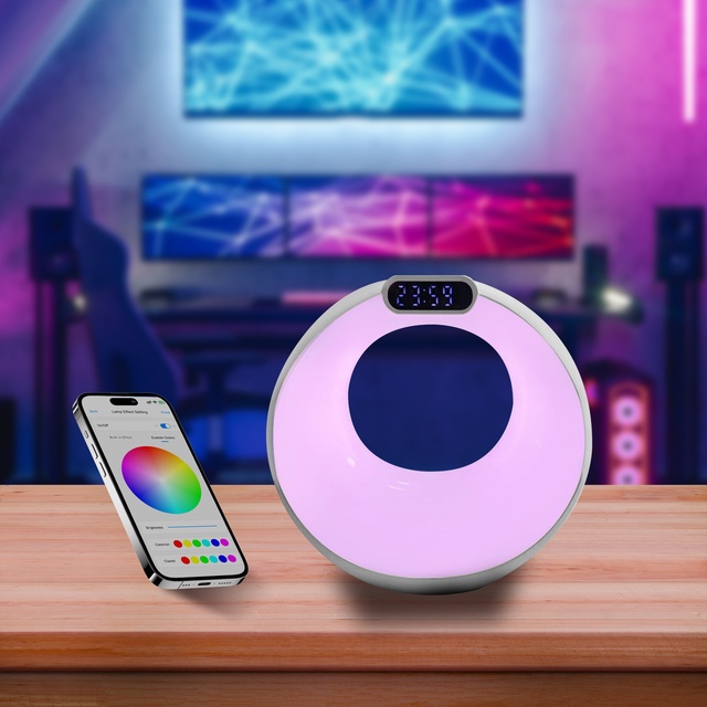 Smart Mini 4-in-1 AC QC3.0 for USB-C Portable Wireless Speaker LED RGB Night Light Digital Clock for Bedside/Table Use