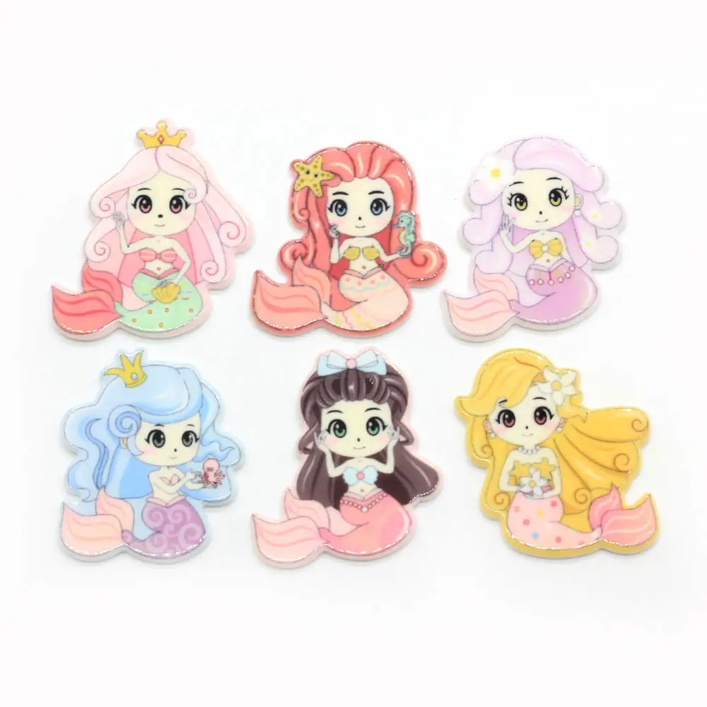 Baru Resin Planar Pipih Putri Duyung Princess100Pcs Resin Akrilik Dicetak untuk DIY Ikat Kepala Rambut Busur Dekorasi Aksesoris