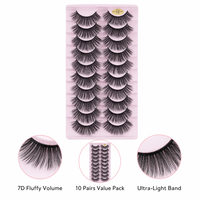 Faux cils 7D en vison synthétique, effet volume, style œil de chat, effet wispy, sans cruauté, réutilisables, 10 paires par plateau, vente en gros