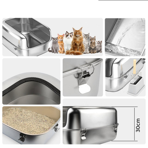 Caja de Arena para Gatos Moderna de Acero Inoxidable, Diseño <span class=keywords><strong>Abierto</strong></span>, Gran Capacidad, Fácil de Limpiar, para Inodoro de Gatos - Product Image 4