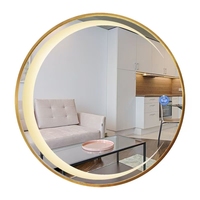 Miroir de salle de bain intelligent circulaire de luxe léger en verre, avec éclairage LED trois couleurs, anti-buée, anti-explosion, à fixation murale