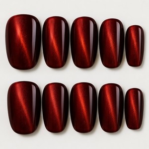 Faux ongles magnétiques rouges en PMMA à presser, couvrance totale moyenne, formes carrées effet gelée, 24 pièces pour femmes et hommes - Product Image 1