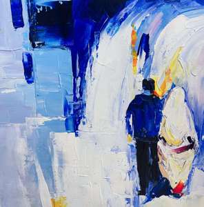 Pintura <span class=keywords><strong>al</strong></span> Óleo Impasto Abstracta de Estilo Moderno, Paisaje Urbano Mediterráneo, Hecha a Mano sobre Lienzo - Product Image 1