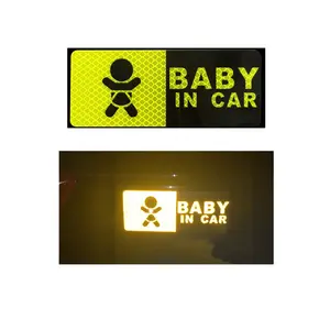 5x 5cm橙黄色婴儿车载安全警告车窗门牌防水灯闪亮反光贴花贴纸