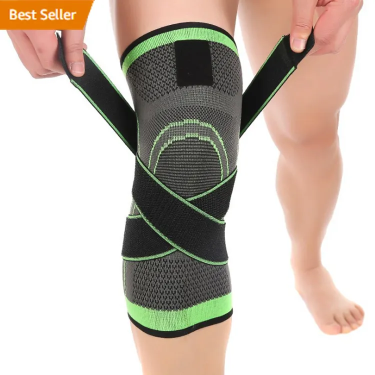 Rodilleras de nailon elástico de punto, rodilleras deportivas de compresión con cinturón, venta al por mayor, Amazon