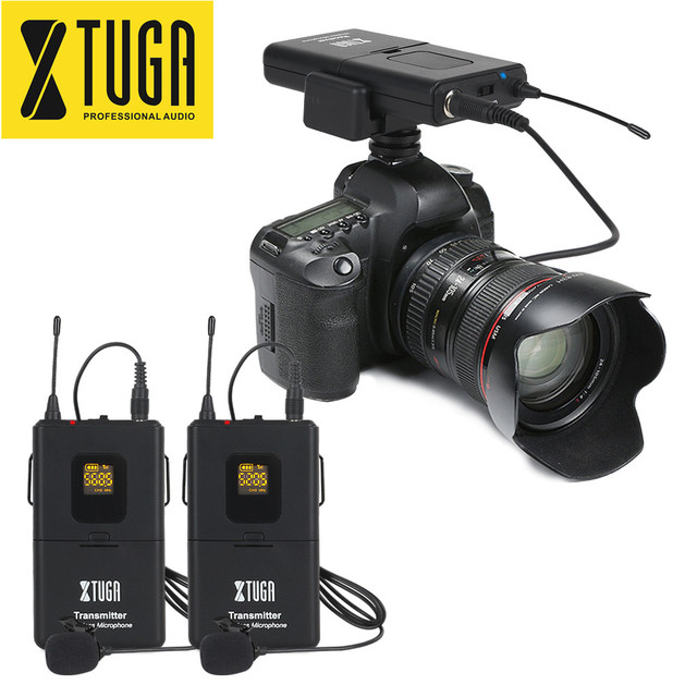 Xtuga CM4 Wholesale Professional Mobile Phone Camera Interview Mic Dual Wireless Lavalier Microphone