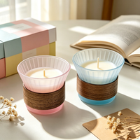 Tasse en verre côtelé givré multicolore avec couvercle à clipser, résistante à la chaleur, pour la fabrication de bougies, les cérémonies et l'usage quotidien
