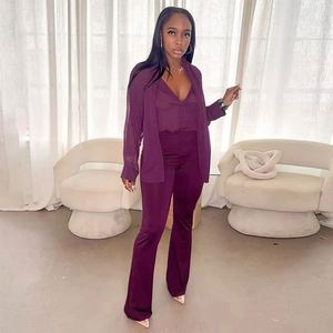 Two Pieces <strong>Pant</strong> Set Neck Mesh Long Sleeve Shirt and <strong>High</strong> <strong>Waist</strong> Flare Leg <strong>Pants</strong> 2 Piece <strong>Streetwear</strong> Sexy <strong>Women</strong> - Product Image 4