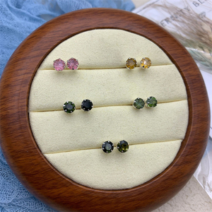 Bông tai đá quý Garnet & Peridot tự nhiên bán buôn, đá pha lê tự nhiên trị liệu, thiết kế tròn khắc, quà tặng cưới - Product Image 5