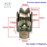 Roue pivotante à gorge en V Rong Rolling de 2 pouces, corps en acier 45, support en acier A3, rotative à 360°, 3 roulements 6000RS
