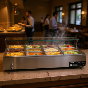 Vevor Calentador de Alimentos de Encimera de 12 Compartimentos, 1700W, Eléctrico, Acero Inoxidable, Baño María con Tapa de Cristal, Equipo de Cocina Comercial - Product Image 2