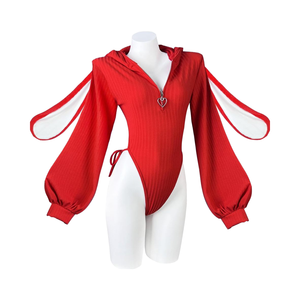 Сексуальное женское косплей-боди KORURACLUB в стиле кролика с натуральным мехом кролика и тканью добби - Product Image 1