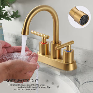 <span class=keywords><strong>Grifo</strong></span> de <span class=keywords><strong>Lavabo</strong></span> de Dos Manijas al por Mayor, <span class=keywords><strong>Grifo</strong></span> de Baño de Acero Inoxidable Dorado Cepillado <span class=keywords><strong>con</strong></span> Desagüe y Líneas de Suministro - Product Image 2