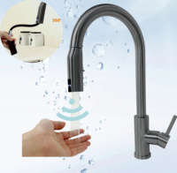 Robinet de cuisine moderne à capteur, monotrou, à poser sur comptoir, rotatif à 360 degrés, en acier inoxydable 304, avec douchette extractible