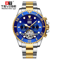 Montre mécanique pour homme TEVISE T823F, boîtier en alliage, bracelet en acier, tourbillon, calendrier, cadran lumineux, résistante à l'eau, montre-bracelet pour affaires