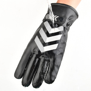 Gants en cuir d'hiver pour hommes doublure en polaire épaissie réfléchissante coupe-vent imperméable pour garde de sécurité Traffic Command Patrol Ski - Product Image 4
