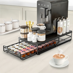 Organisateur de capsules de café réglable de type tiroir, <span class=keywords><strong>support</strong></span> de bureau en fer anti-poussière - <span class=keywords><strong>Support</strong></span> pour machine à café compatible K-Cup, <span class=keywords><strong>Dolce</strong></span> <span class=keywords><strong>Gusto</strong></span> - Product Image 1