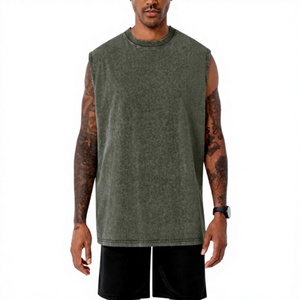 Venta al por mayor directa de fábrica: Camisetas sin mangas de verano para hombre, holgadas, para entrenamiento, estilo urbano, con lavado ácido, 100% algodón. - Product Image 2