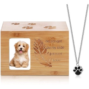Wooden Pet <b>Urn</b> Memorial Rectangle 16x11x11 Cremation Box For Dogs And <b>Cats</b> With Photo Frame - Product Image 2