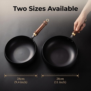 Gas <strong>Induction</strong> Stove 24cm Cast Iron Nonstick Chinese <strong>Wok</strong> with Wooden Handle and Iron Lid Durable Cooking Pan - Product Image 5